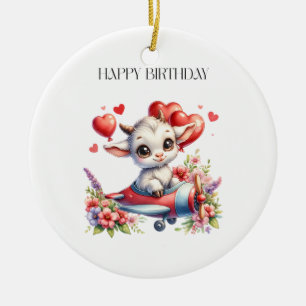 Goat Pilot Birthday Ceramic Ornament