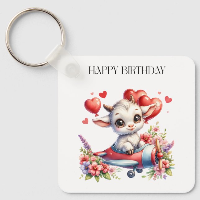 Goat Pilot Birthday Key Ring (Front)