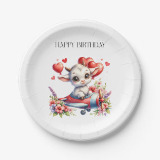 Goat Pilot Birthday Paper Plate