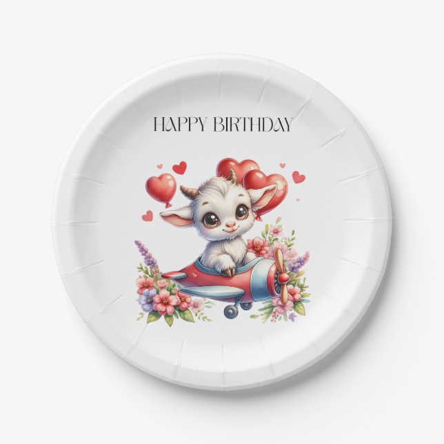 Goat Pilot Birthday Paper Plate (Front)