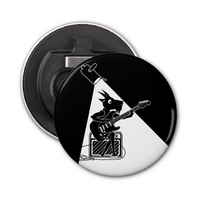 Goat playing an electric guitar bottle opener (Front)