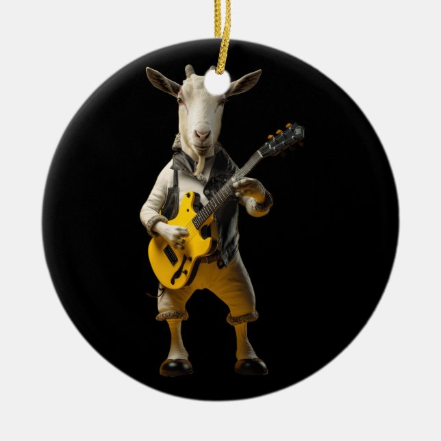 Goat Playing Guitar Goat Musician Guitarist Marchi Ceramic Ornament (Front)