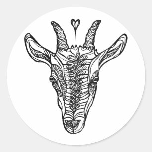 Goat Portrait with Heart Classic Round Sticker