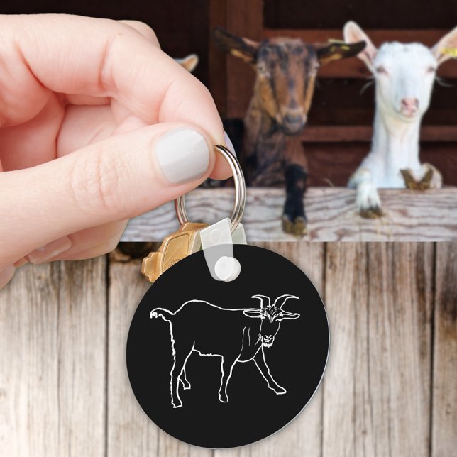 Goat Quirky Farm Animal Monochrome Drawing Art Key Ring (Cute goat simple line art farm animal minimalist drawing black and white keyring)