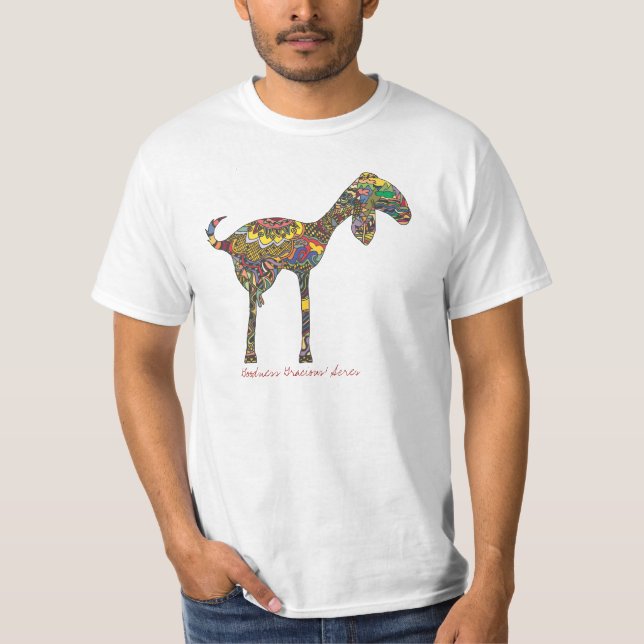 Goat rainbow-Goodness Gracious! Acres T-Shirt (Front)