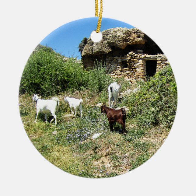 Goat Retreat Ceramic Ornament (Front)