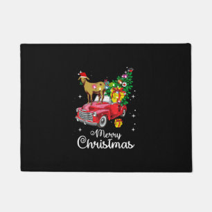 Goat Rides Red Car Christmas Doormat