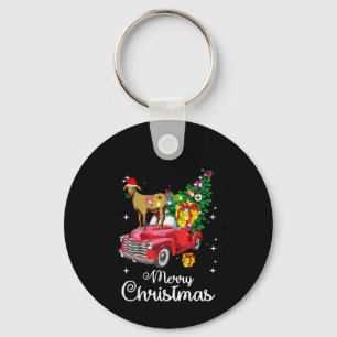 Goat Rides Red Car Christmas Key Ring