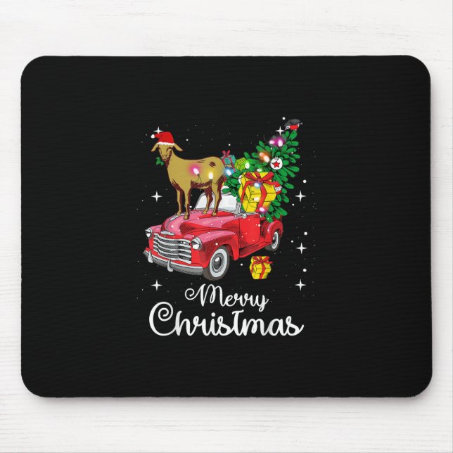 Goat Rides Red Car Christmas Mouse Pad (Front)