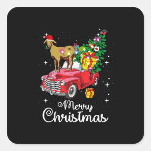 Goat Rides Red Car Christmas Square Sticker