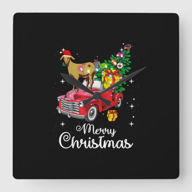 Goat Rides Red Car Christmas Square Wall Clock (Front)