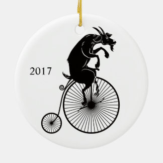 Goat Riding a Vintage Penny Farthing Bike Ceramic Tree Decoration