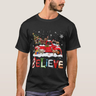 Goat Riding Red Truck Christmas Tree Believe Santa T-Shirt
