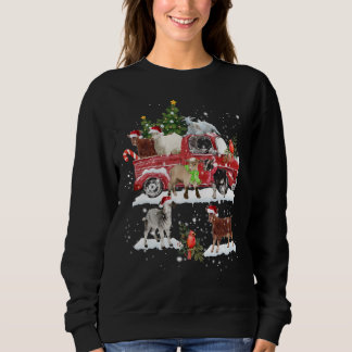 Goat Riding Red Truck Merry Christmas Farmer Sweatshirt