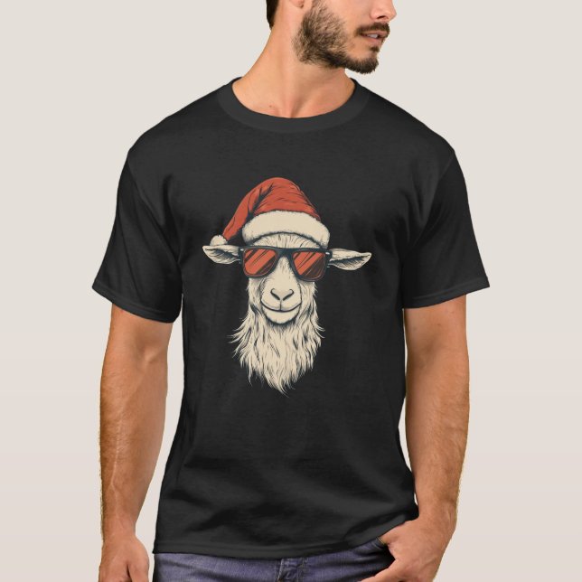 Goat Santa Hat Funny Cute Farm Animal Farmer Chris T-Shirt (Front)