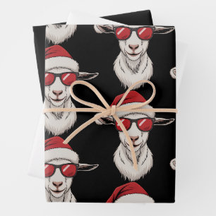 Goat Santa Hat Funny Cute Farm Animal Farmer Xmas Wrapping Paper Sheet