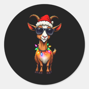 Goat Santa Hat Lights Christmas Cute Xmas Pajama  Classic Round Sticker