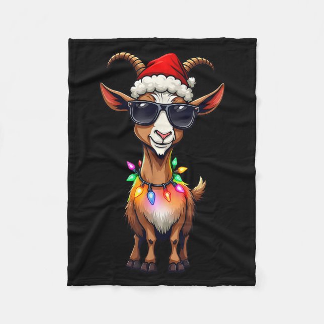 Goat Santa Hat Lights Christmas Cute Xmas Pajama  Fleece Blanket (Front)