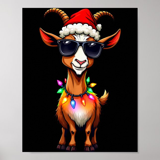 Goat Santa Hat Lights Christmas Cute Xmas Pajama  Poster (Front)