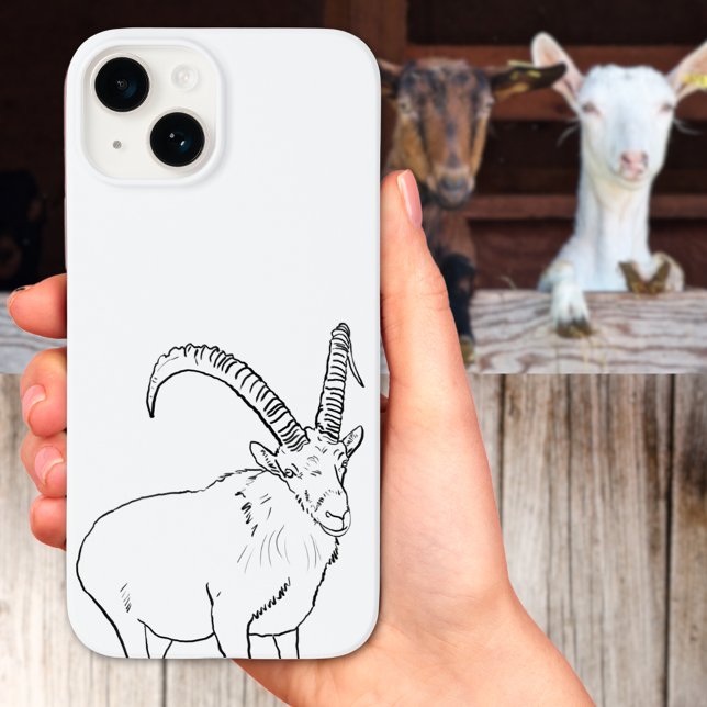 Goat simple drawing black and white Case-Mate iPhone case (Cute mountain goat line art illustration black and white phone case)
