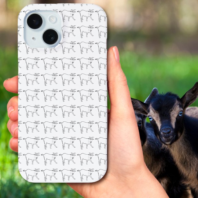 Goat Simple Drawing pattern Black and White Case-Mate iPhone Case (Simple Goat pattern black and white cute farm animal line art)
