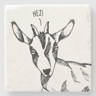 Goat Sketch saying "Hej!" Stone Coaster