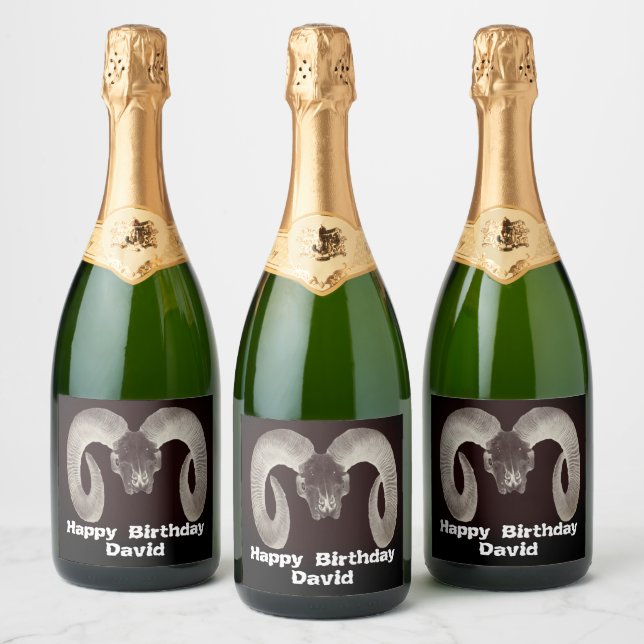Goat Skull Face ,and Personalised Sparkling Wine Label (Bottles)