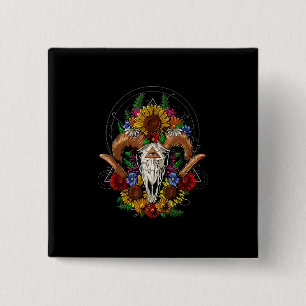 Goat Skull Psychedelic Sunflowers 15 Cm Square Badge