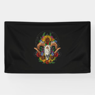Goat Skull Psychedelic Sunflowers Banner