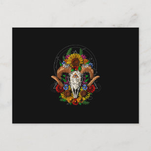 Goat Skull Psychedelic Sunflowers Holiday Postcard