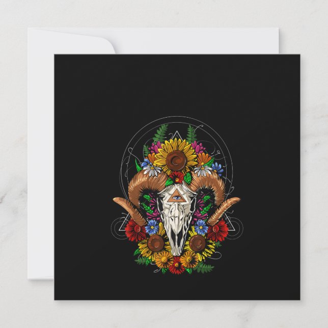 Goat Skull Psychedelic Sunflowers Invitation (Front)