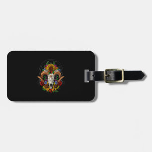 Goat Skull Psychedelic Sunflowers Luggage Tag