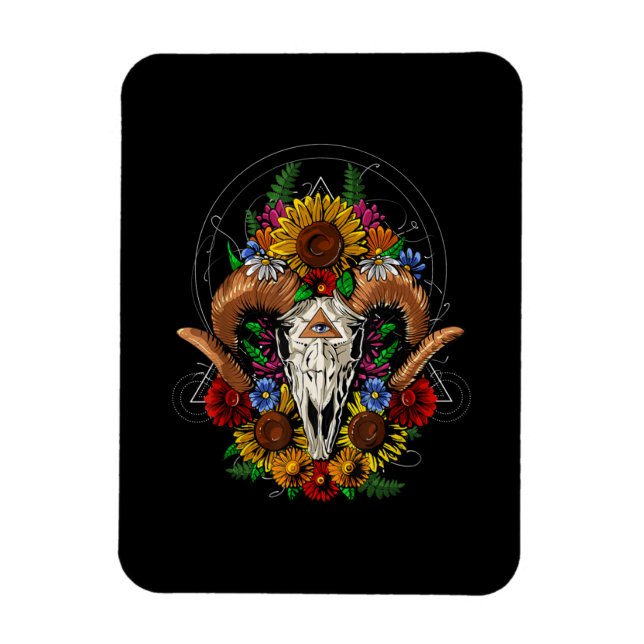 Goat Skull Psychedelic Sunflowers Magnet (Vertical)