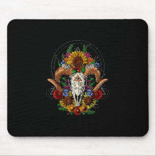 Goat Skull Psychedelic Sunflowers Mouse Pad