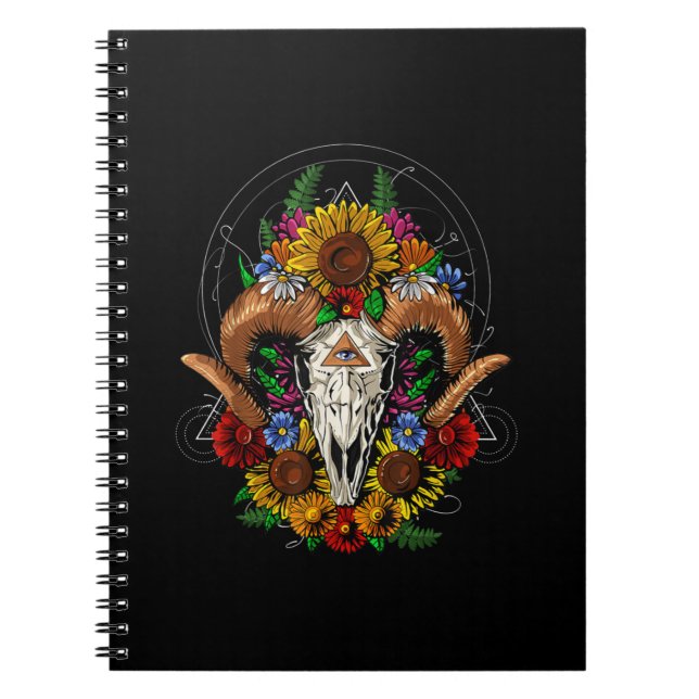Goat Skull Psychedelic Sunflowers Notebook (Front)