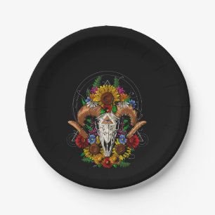 Goat Skull Psychedelic Sunflowers Paper Plate