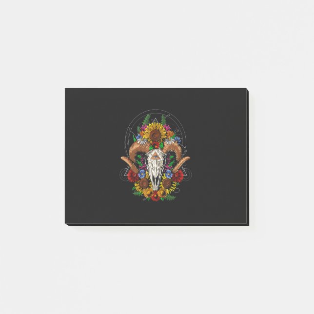 Goat Skull Psychedelic Sunflowers Post-it Notes (Front)