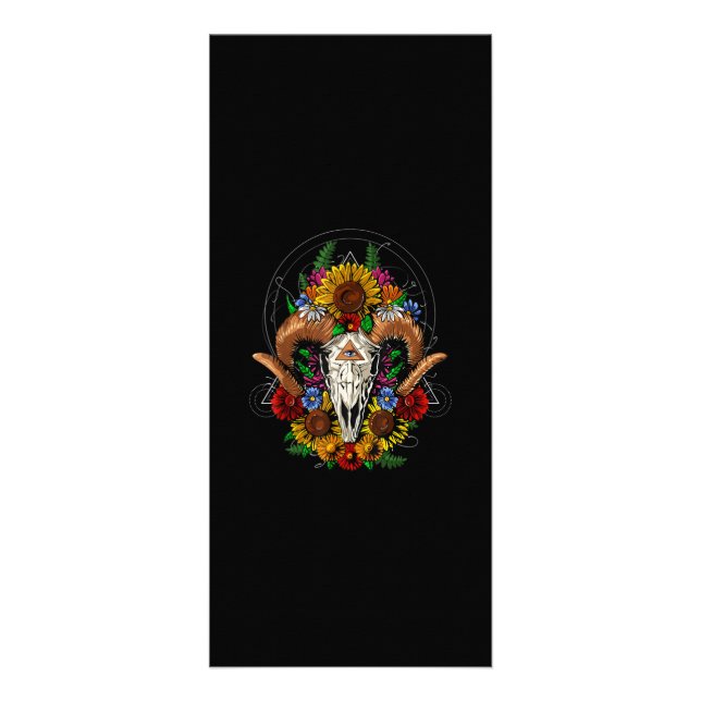 Goat Skull Psychedelic Sunflowers Rack Card (Front)