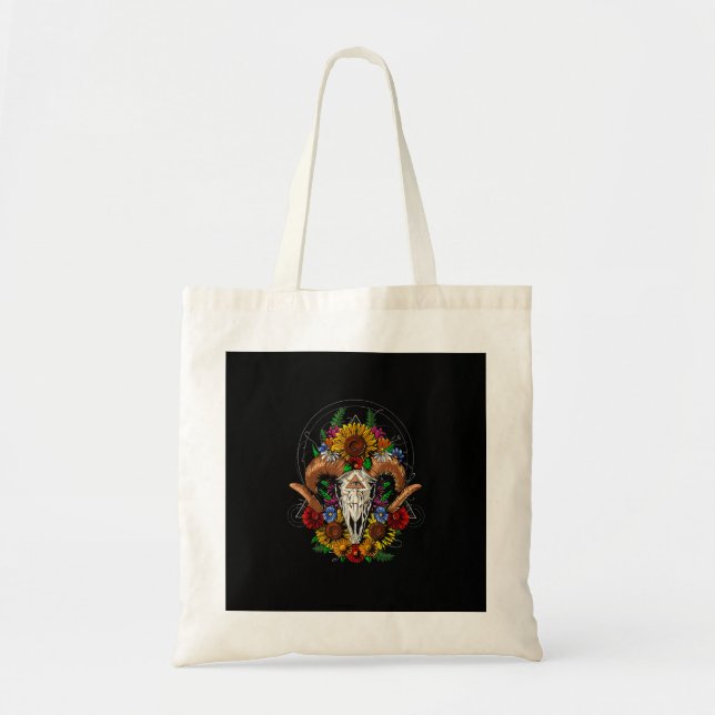 Goat Skull Psychedelic Sunflowers Tote Bag (Front)