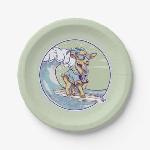 Goat Surfing Paper Plate