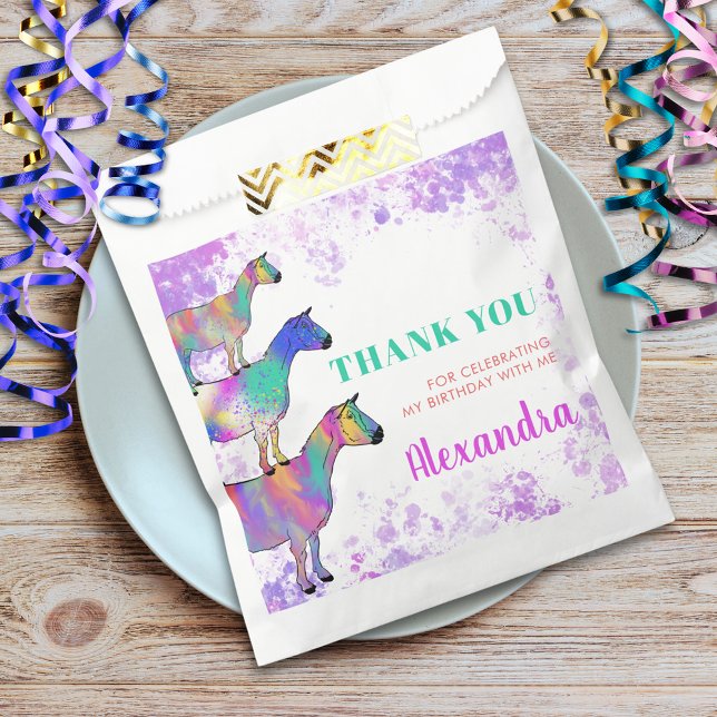 Goat Themed Birthday Party Thank You Favour Bag (Colorful watercolor goats farm animal birthday party thank you custom favor bag)