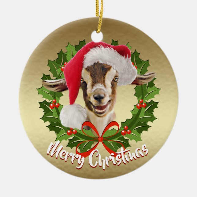 GOAT Toggenburg Kid Santa Hat Christmas Ornament (Front)