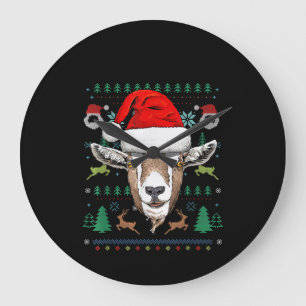 Goat Ugly Christmas Santa Xmas Gift Large Clock