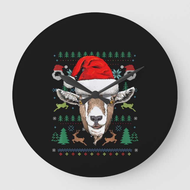 Goat Ugly Christmas Santa Xmas Gift Large Clock (Front)