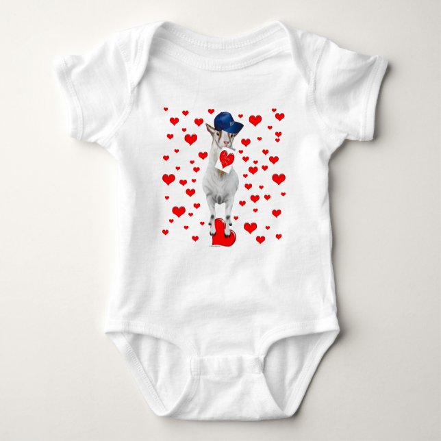 Goat Valentine Hearts Baby Bodysuit (Front)