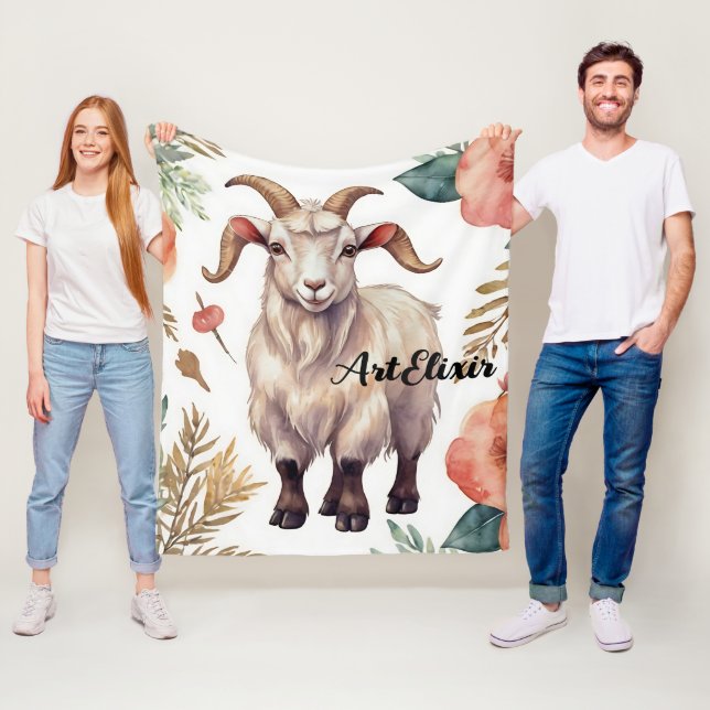 Goat Vintage Print Fleece Blanket (In Situ)