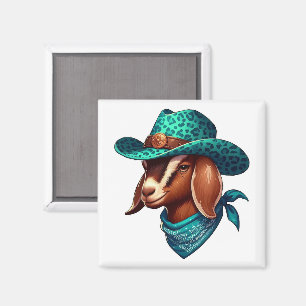 Goat Wearing a Stylish Cowboy Hat and Bandanna Magnet