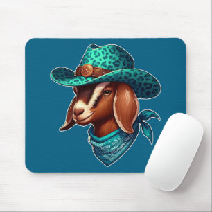 Goat Wearing a Stylish Cowboy Hat and Bandanna Mouse Pad