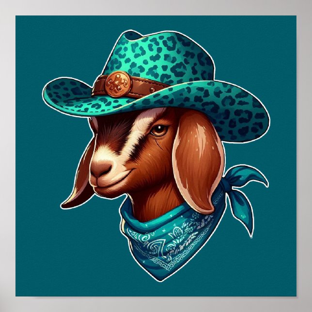 Goat Wearing a Stylish Cowboy Hat and Bandanna  Poster (Front)