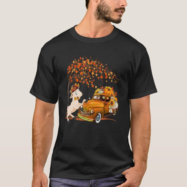 Goat Wearing Hat Fall Tree Pickup Truck Carrying P T-Shirt (Front)